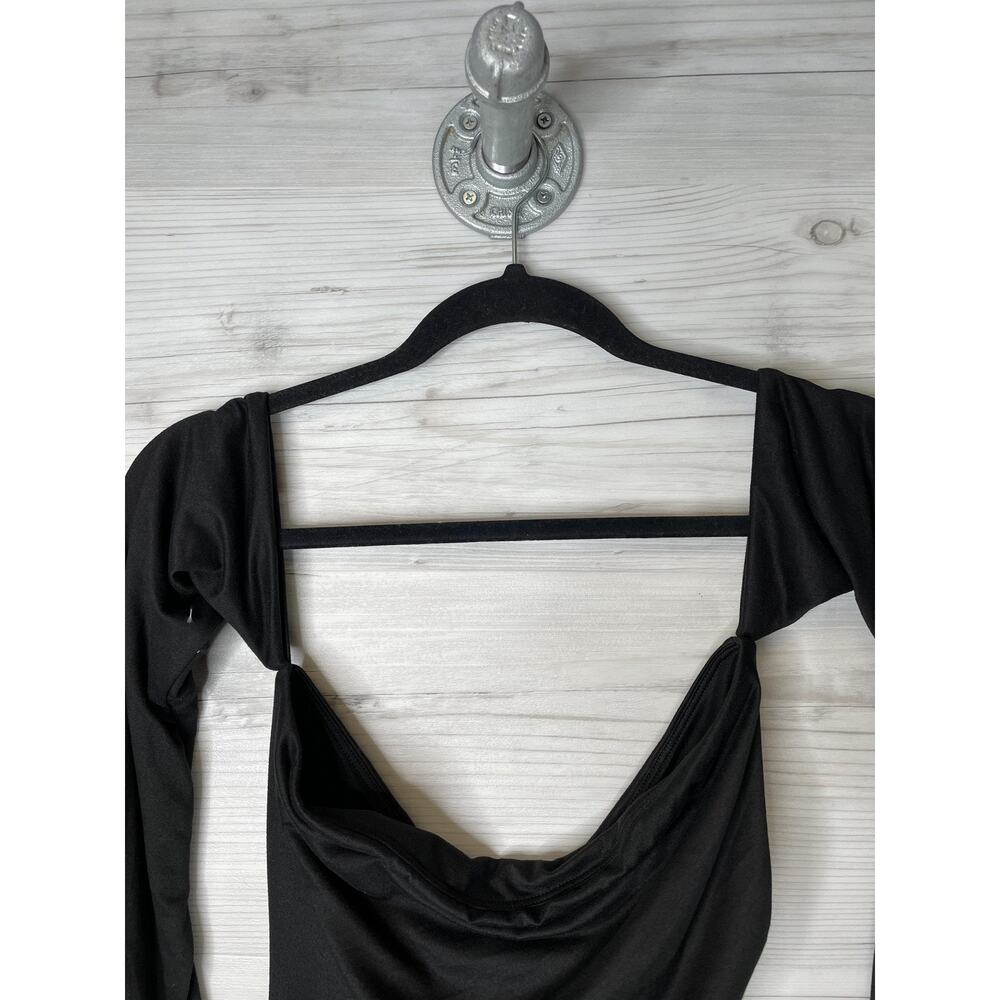 Fashion Nova Dress Womens Large Black Elena Double Lined Cowl Ruched Mini Party - Picture 2 of 13